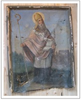 Obraz sv. Gottharda (960 - 1038, biskup narozen v Reichersdorfu v Bavorsku, patron zedníků, ochránce proti blesku a krupobití, proti revmatismu, dětským nemocem, těžkému porodu apod.)